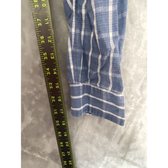 J. Mclaughlin Trim Fit Shirt Mens XL Blue Plaid Button Up Checked Linen Blend - Picture 7 of 10
